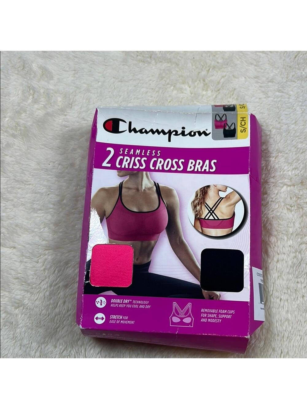 Champion Womens Seamless Criss Cross Bras 2 Pack Size Small Pink Black NWT